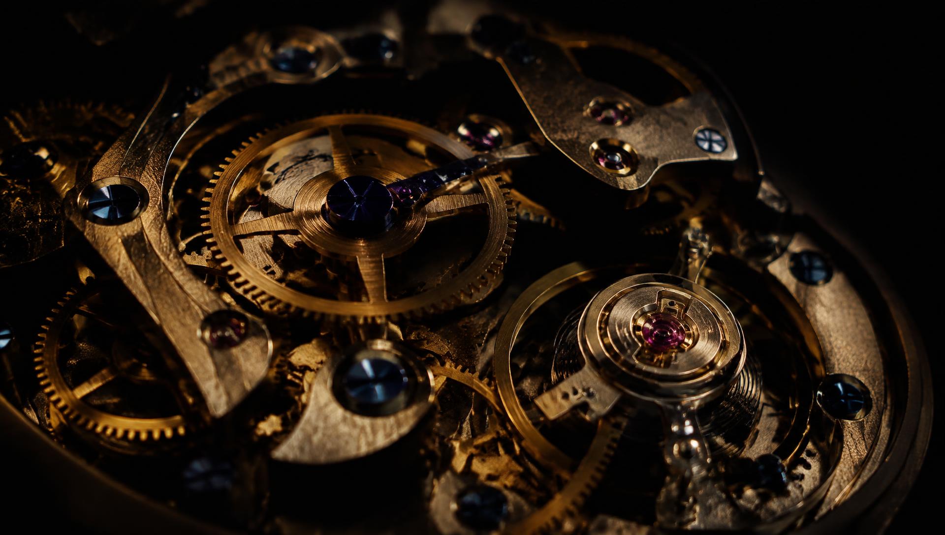 Macro view of a mechanical watch movement